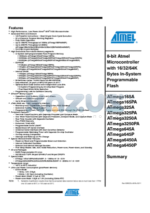 ATATMEGA165PA datasheet - 8-bit Atmel Microcontroller with 16/32/64K Bytes In-System Programmable Programmable