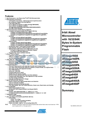 ATATMEGA325PA datasheet - 8-bit Atmel Microcontroller with 16/32/64K Bytes In-System Programmable Programmable