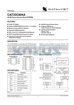 CAT33C804APTE13 datasheet - 4K-Bit Secure Access Serial E2PROM