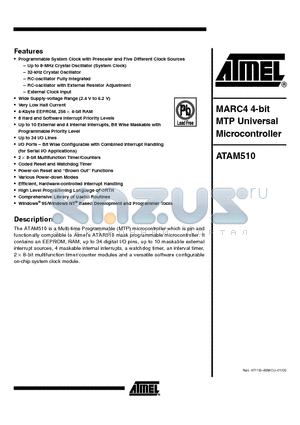 ATAM510X-ILQY datasheet - MARC4 4-bit MTP Universal Microcontroller