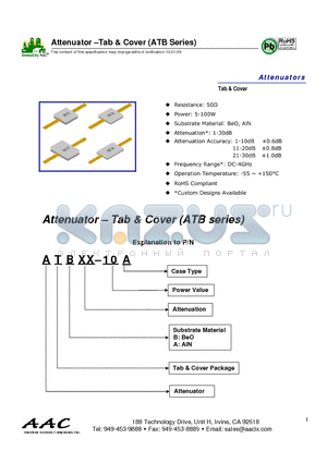 ATBXX-60B datasheet - Attenuator -Tab & Cover (ATB Series)