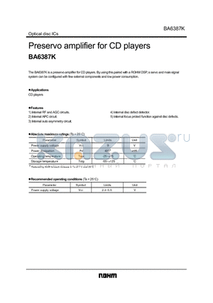 BA6387K datasheet - Preservo amplifier for CD players