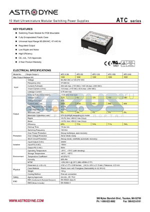ATC datasheet - 10 Watt Ultraminiature Modular Switching Power Supplies