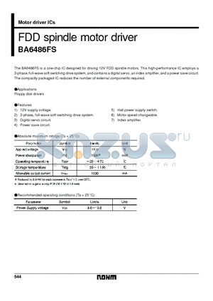 BA6486FS datasheet - FDD spindle motor driver