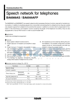 BA6569AFP datasheet - Speech network for telephones
