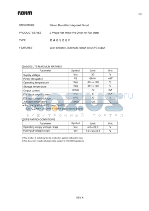 BA6506F datasheet - 2-Phase Half-Wave Pre Driver for Fan Motor