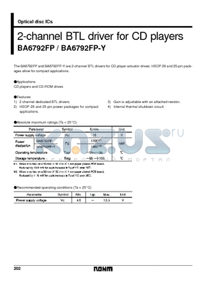 BA6792FP datasheet - 2-channel BTL driver for CD players