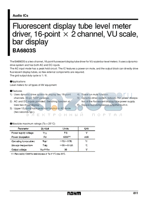 BA6803S datasheet - Fluorescent display tube level meter driver, 16-point x 2 channel, VU scale, bar display