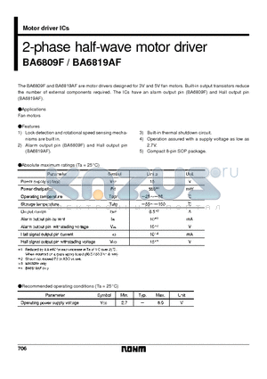 BA6809F datasheet - 2-phase half-wave motor driver