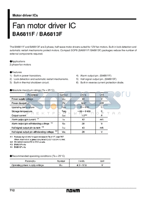 BA6813F datasheet - Fan motor driver IC