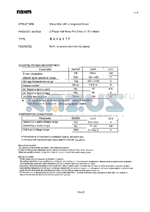 BA6817F datasheet - 2-Phase Half-Wave Pre Driver for Fan Motor