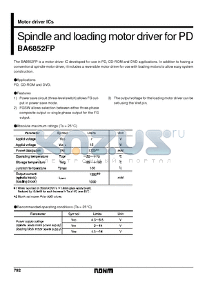 BA6852FP datasheet - Spindle and loading motor driver for PD