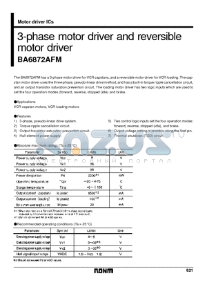 BA6872AFM datasheet - 3-phase motor driver and reversible motor driver