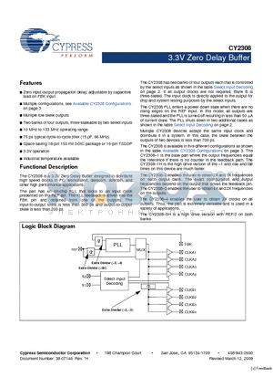 CY2308SXI-2T datasheet - 3.3V Zero Delay Buffer