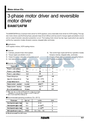 BA6872 datasheet - 3-phase motor driver and reversible motor driver