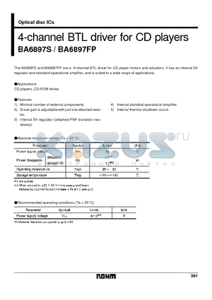 BA6897S datasheet - 4-channel BTL driver for CD players