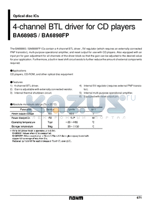 BA6898 datasheet - 4-channel BTL driver for CD players