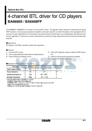BA6898FP datasheet - 4-channel BTL driver for CD players