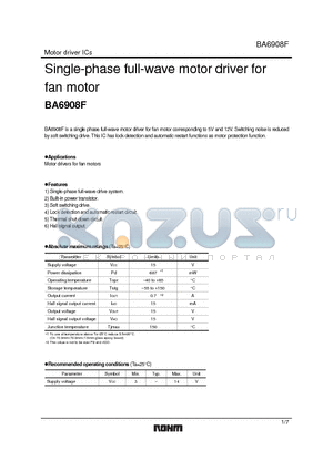 BA6908F datasheet - Single-phase full-wave motor driver for fan motor