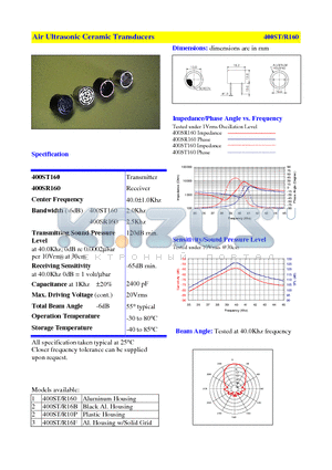 400SR160 datasheet - Air Ultrasonic Ceramic Transducers