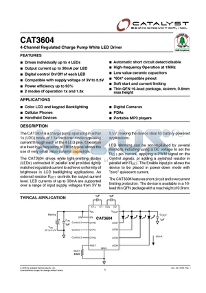 CAT3604HS4-TE13 datasheet - 4-Channel Regulated Charge Pump White LED Driver