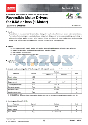 BA6951FS datasheet - Reversible Motor Drivers for 0.8A or less (1 Motor)