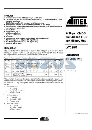 ATC18M datasheet - 0.18 lm CMOS Cell-based ASIC for Military Use