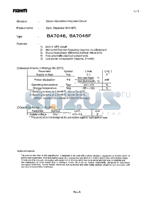 BA7046F datasheet - Sync. Separator With AFC