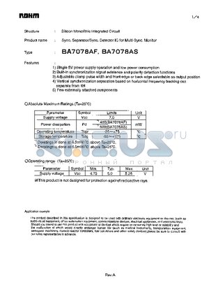 BA7078AF_1 datasheet - Sync.Seperator/Sync. Detector IC for Multi-Sync. Monitor