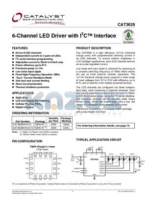 CAT3626 datasheet - 6-Channel LED Driver with I2C Interface