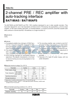 BA7180AFS datasheet - 2-channel PRE / REC amplifier with auto-tracking interface