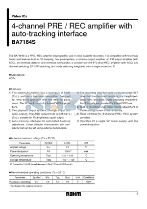 BA7184 datasheet - 4-channel PRE / REC amplifier with auto-tracking interface