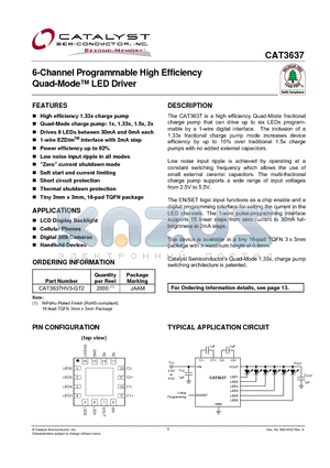 CAT3637 datasheet - 6-Channel Programmable High Efficiency Quad-Mode LED Driver