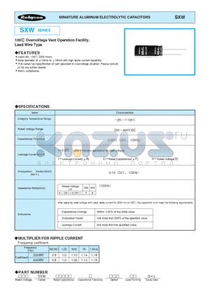 400SXW36M18X20 datasheet - MINIATURE ALUMINUM ELECTROLYTIC CAPACITORS