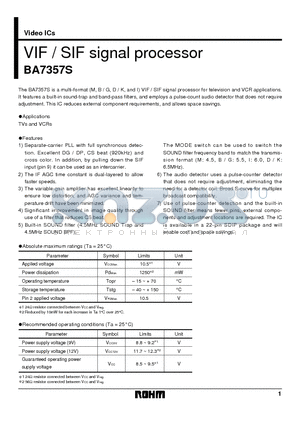 BA7357S datasheet - VIF / SIF signal processor