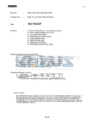 BA7603F datasheet - Triple Circuits Video Signal Switchers