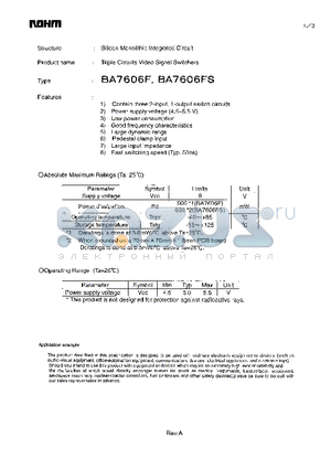 BA7606F datasheet - Triple Circuits Video Signal Switchers