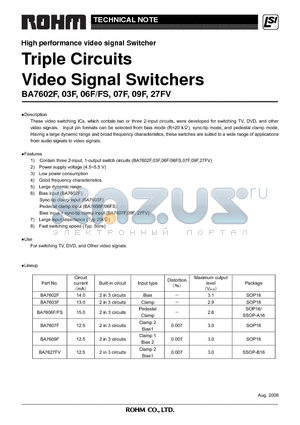 BA7607F datasheet - Triple Circuits Video Signal Switchers