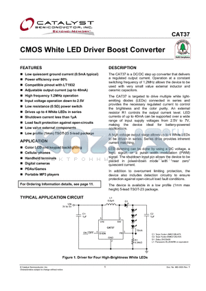 CAT37 datasheet - CMOS White LED Driver Boost Converter