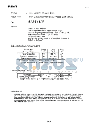 BA7611AF datasheet - Single Circuit Wide Dynamic Range Video Signal Switchers