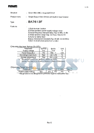 BA7613F datasheet - Single Output Video Drivers with built-in Input Selector