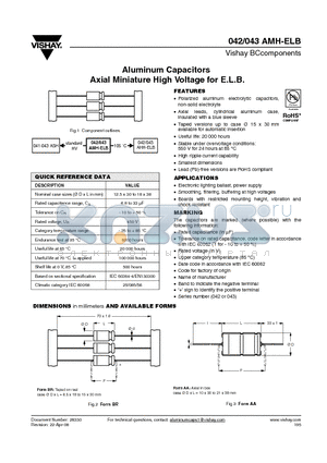 043AMH-ELB datasheet - Aluminum Capacitors Axial Miniature High Voltage for E.L.B.