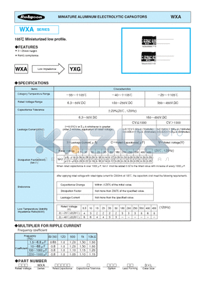 400WXA22M16X20 datasheet - MINIATURE ALUMINUM ELECTROLYTIC CAPACITORS