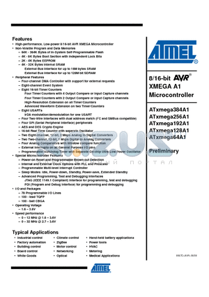 ATCMEGA384A1 datasheet - 8/16-bit XMEGA A1 Microcontroller