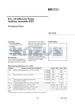 ATF-10100 datasheet - 0.5-12 GHz Low Noise Gallium Arsenide FET