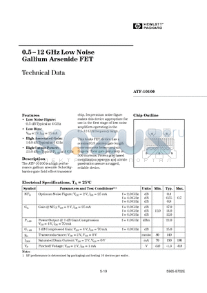ATF-10100-GP3 datasheet - 0.5-12 GHz Low Noise Gallium Arsenide FET