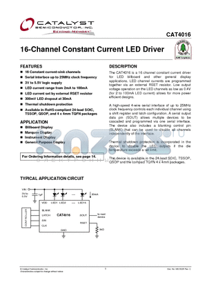 CAT4016HV6-T2 datasheet - 16-Channel Constant Current LED Driver