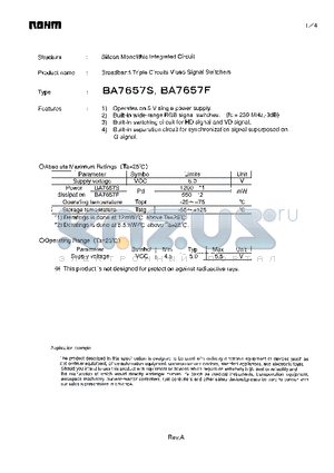 BA7657S datasheet - Broadband Triple Circuits Video Signal Switchers