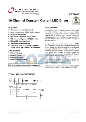 CAT4016W-T1 datasheet - 16-Channel Constant Current LED Driver