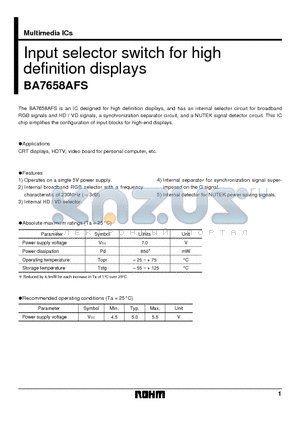 BA7658AFS datasheet - Input selector switch for high definition displays